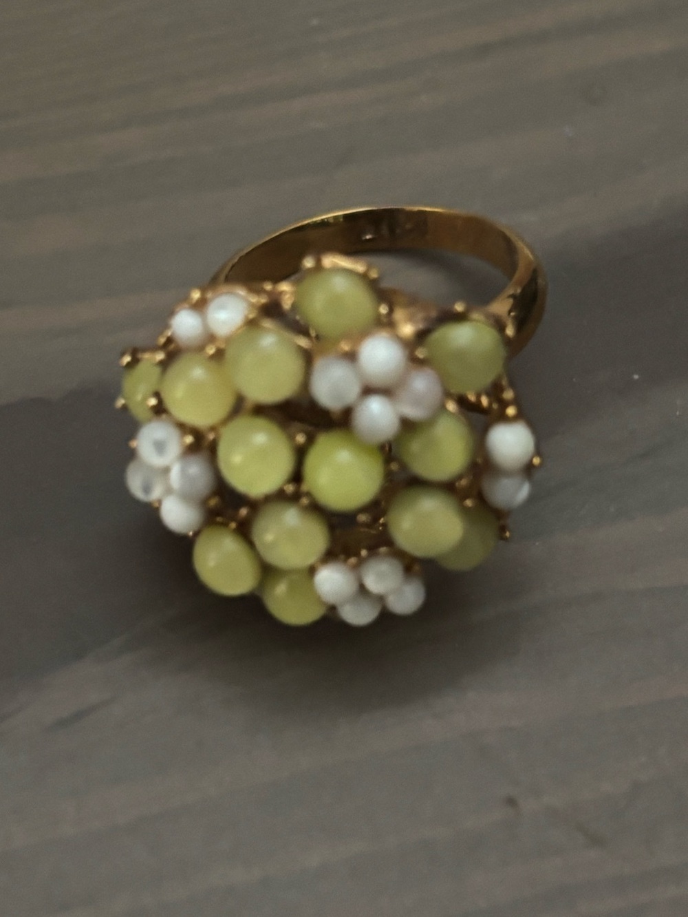 J. Crew Gold-Tone Lime and White Cluster Flower beaded cocktail Ring